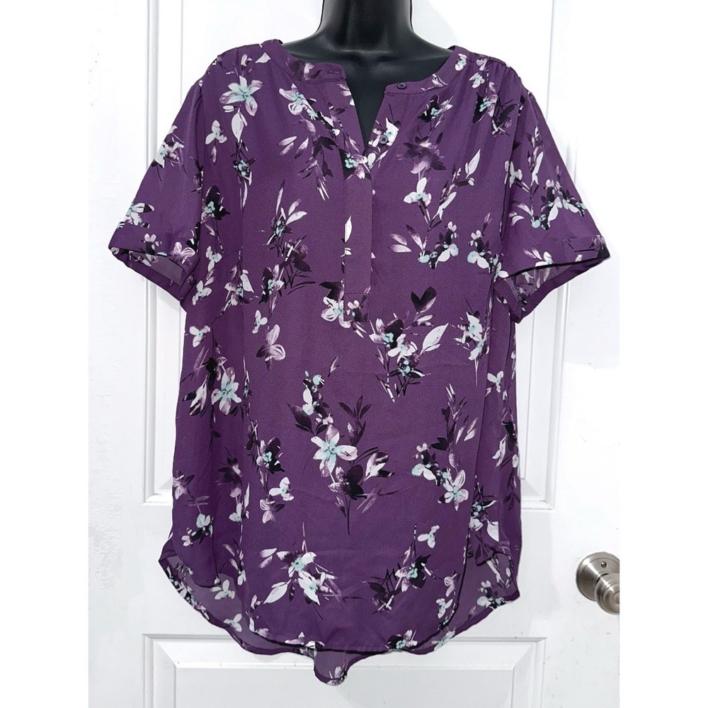 EVRI Purple Floral Print short Sleeve blouse